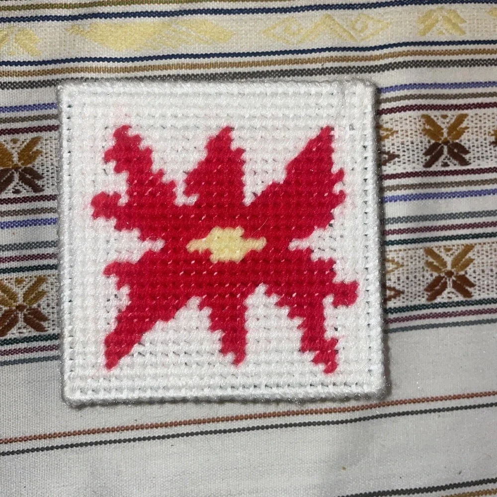 Four Needlepoint On Plastic Coasters With Storage Box‎